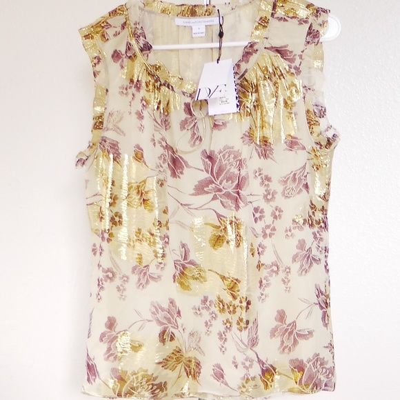NWT Diane von Furstenberg Floral Silk Blend Blouse - Picture 2 of 8